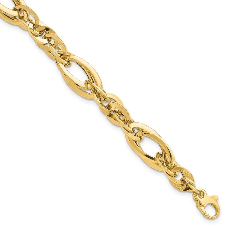 Flex cord bangles-Charm Bangles-Curata 14k Yellow Gold Hollow Fancy Polished Fancy LinkBracelet 7 Inch