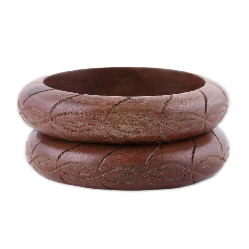 Heavy stone bangles-Rock Bangles-NOVICA Pretty Duo, Wood bangle bracelets (pair)