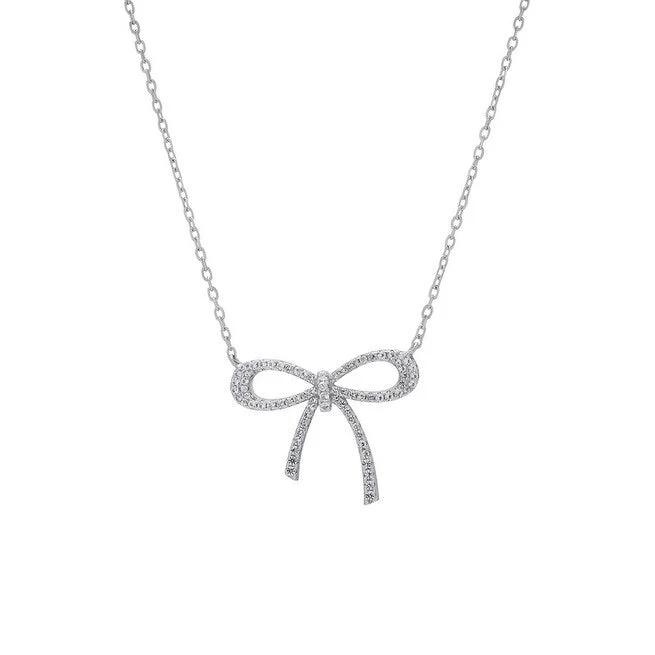 Worn medallion necklaces-Fashion Necklaces-Victoria Townsend .925 Sterling Silver Lab White Sapphire Bow Necklace