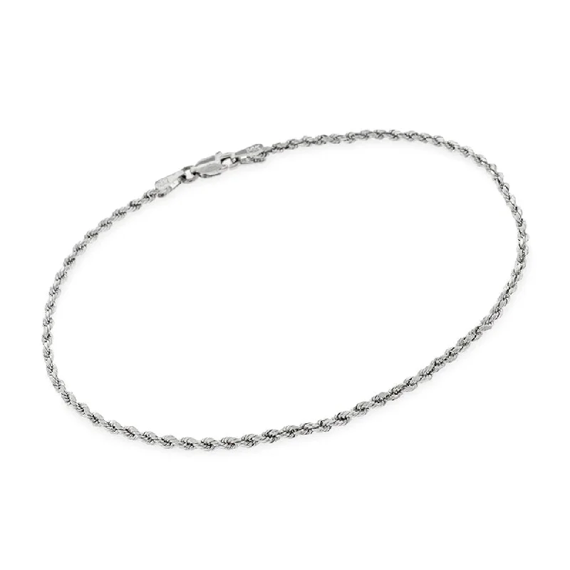 Curved cuff bangles-Thin Rings-14k White Gold 2mm Hollow Rope Braided Link Twisted Bracelet Chain 8"