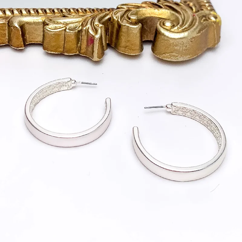 Luxury Earrings-Silver Tone Large Hoop Earrings With a Textured Inside