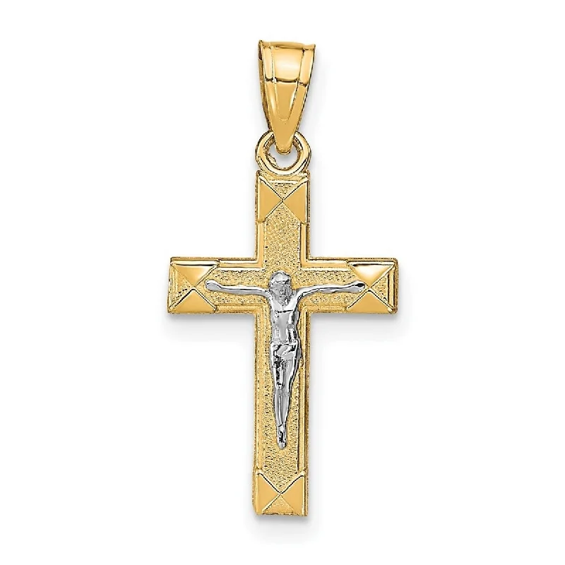 Worn medallion necklaces-Fashion Necklaces-Curata 10k Yellow Gold Rhodium 18" Textured Small Crucifix Pendant Necklace