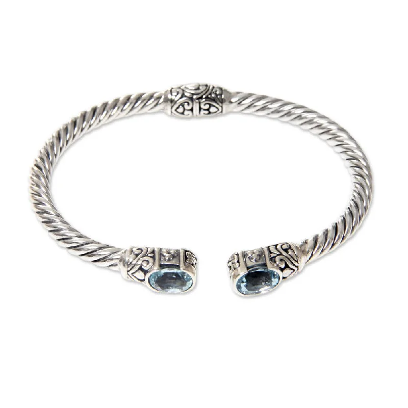 Bright link bangles-Charm Rings-NOVICA Handmade Sterling Silver 'Bali Splendor' Blue Topaz Bracelet (Indonesia)