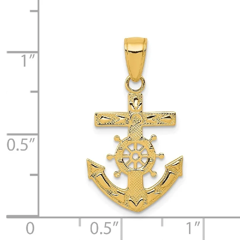 Thick weave necklaces-Lock Necklaces-Curata 14k Yellow Gold 18" Solid Textured Reversible Mariners Cross Pendant Necklace