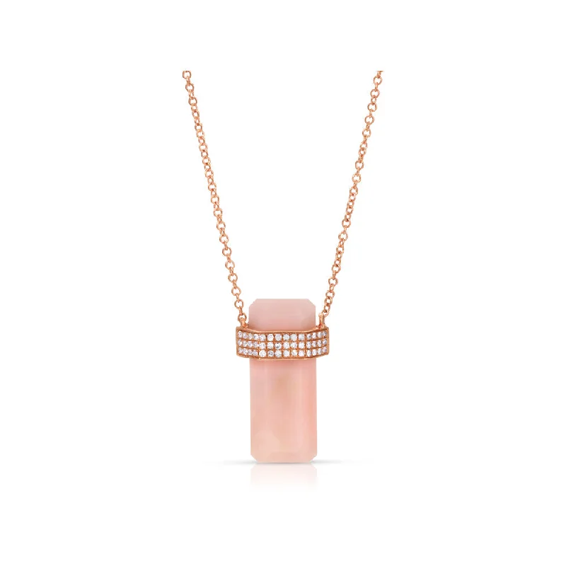 Glittering crystal necklaces-Crown Necklaces-14K Rose Gold Pink Opal & Diamond Pendant Necklace