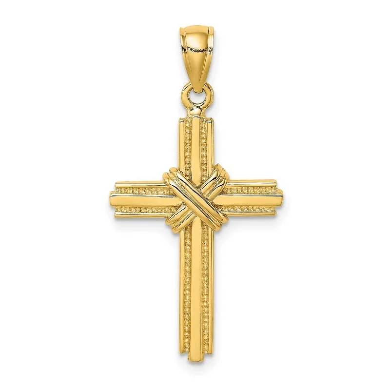 Antique locket necklaces-Custom Necklaces-Curata 14k Yellow Gold Beaded X Cross Pendant Necklace 18mm x 33mm