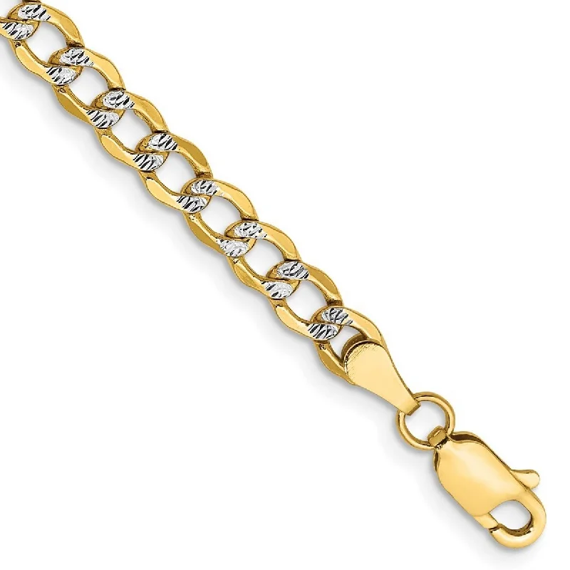 Dual-tone bangles-Tribal Rings-Curata 14k 4.3mm Semi solid Pave Curb Chain Bracelet 7 Inch