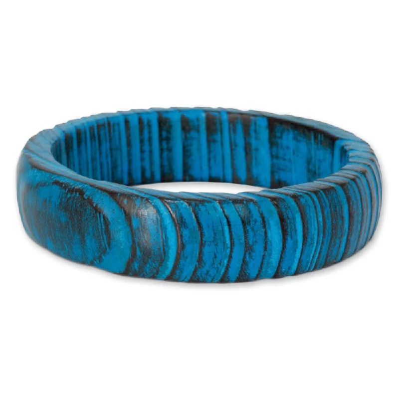 Woven thread bangles-Thick Bangles-Handmade Mango Wood 'Delhi Skies' Bangle Bracelet (India)