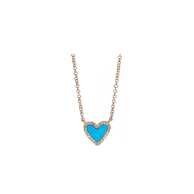 Birch wood necklaces-Angel Necklaces-14KT Rose Gold Diamond Pave and Turquoise Mini Heart Necklace