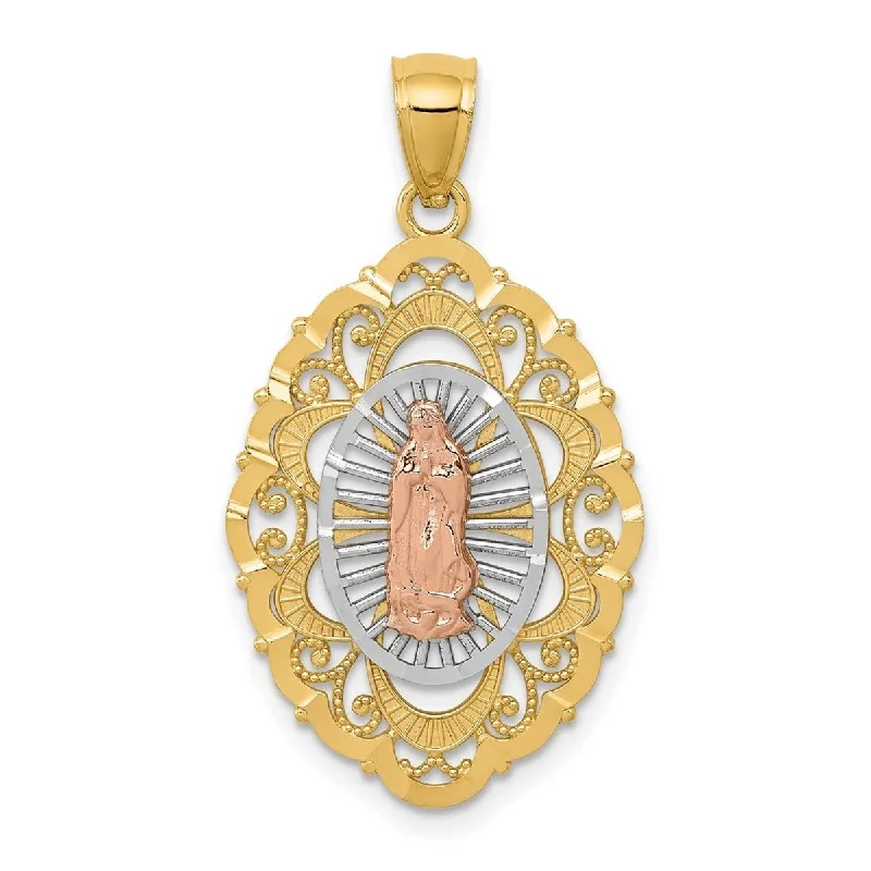 Bent pendant necklaces-Spiritual Necklaces-Curata 14k Tri-Color Gold 18" Textured Sparkle-Cut Our Lady of Guadalupe Pendant Necklace - 33.5x18mm