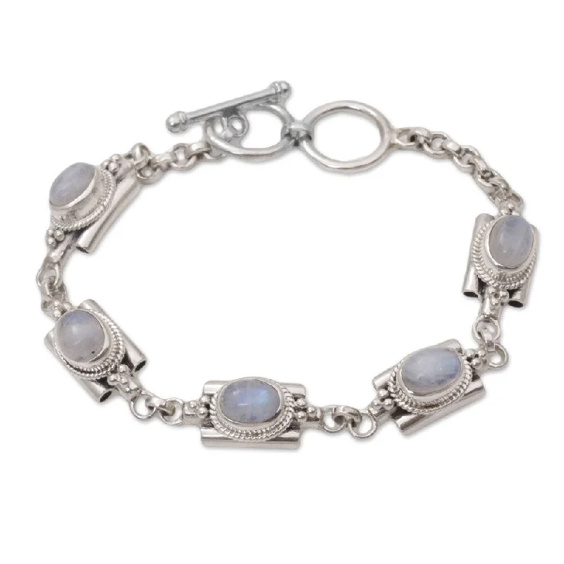 Fine wing bangles-Angel Rings-NOVICA Handmade Sterling Silver 'Misty Domes' Rainbow Moonstone Bracelet (Indonesia)