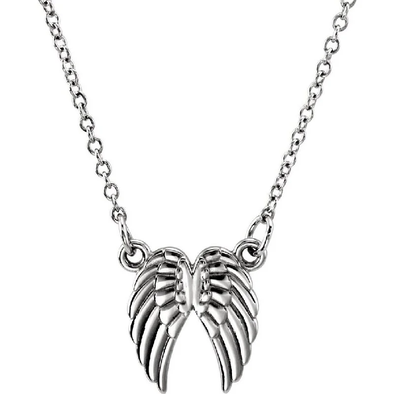 Low bar necklaces-Bib Necklaces-Curata 14k White Gold 16 18 Inch Angel Wings Necklace 10.8x10.2 mm