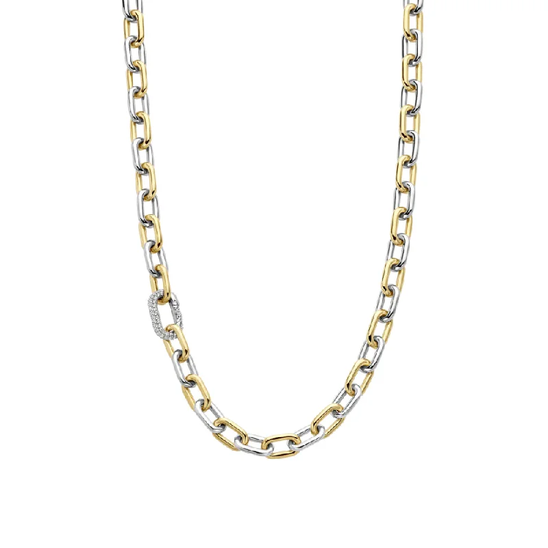 Multi-link necklaces-Floral Necklaces-Ti Sento Two-Tone Chain Link Necklace