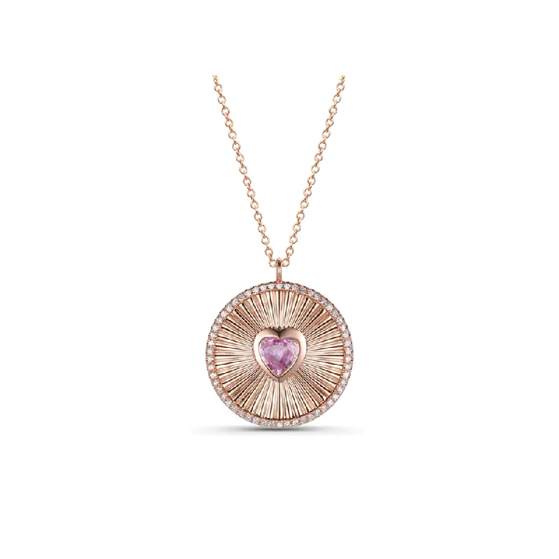 Baroque pearl necklaces-Rare Necklaces-14K Pink Sapphire Heart Diamond Ridge Necklace