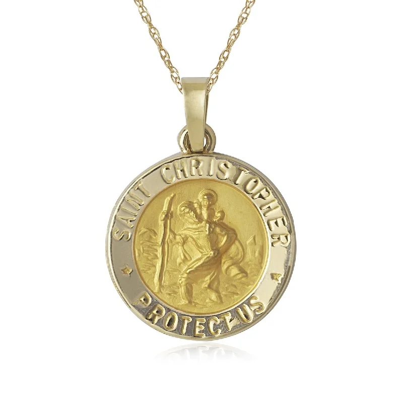 Flat shape necklaces-Bird Necklaces-14k Yellow Gold Polished and Satin St. Christopher Medal 16-inch Necklace