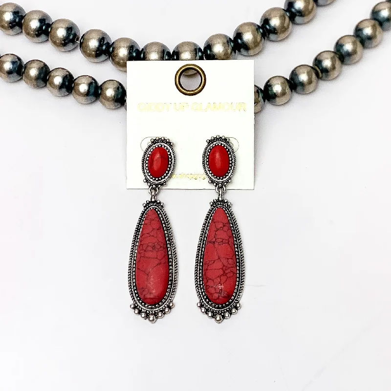 Clip-On Earrings-Southern Saturdays Silver Tone Drop Earrings in Red