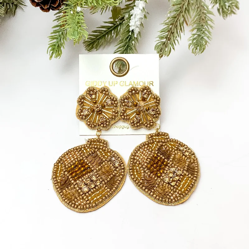 Diamond Earrings-Beaded Post Back Ornament Earrings in Gold Tone