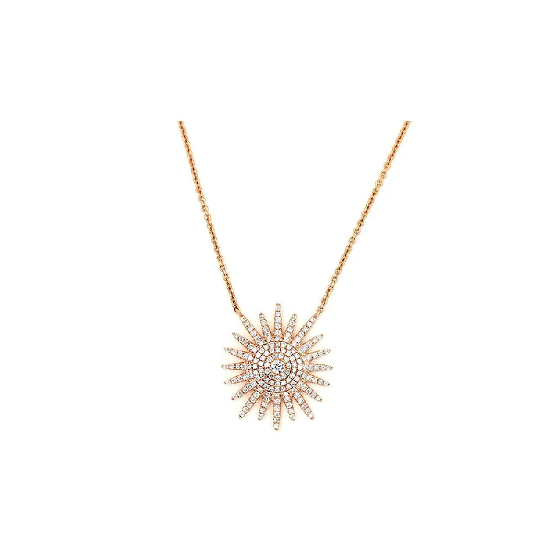 Etched initial necklaces-Pearl Necklaces-14k Rose Gold Diamond Pave Starburst Necklace