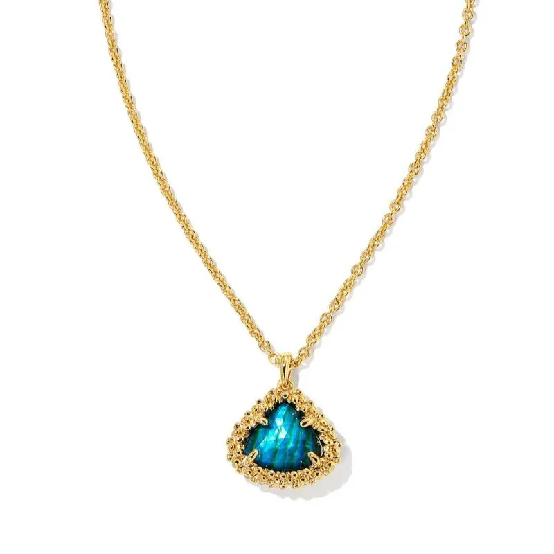 Platinum Earrings-Kendra Scott | Framed Kendall Gold Short Pendant Necklace in Teal Abalone