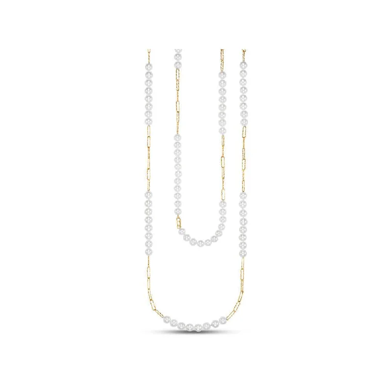 Thick weave necklaces-Lock Necklaces-14k Gold Pearl Necklace with Textured Links