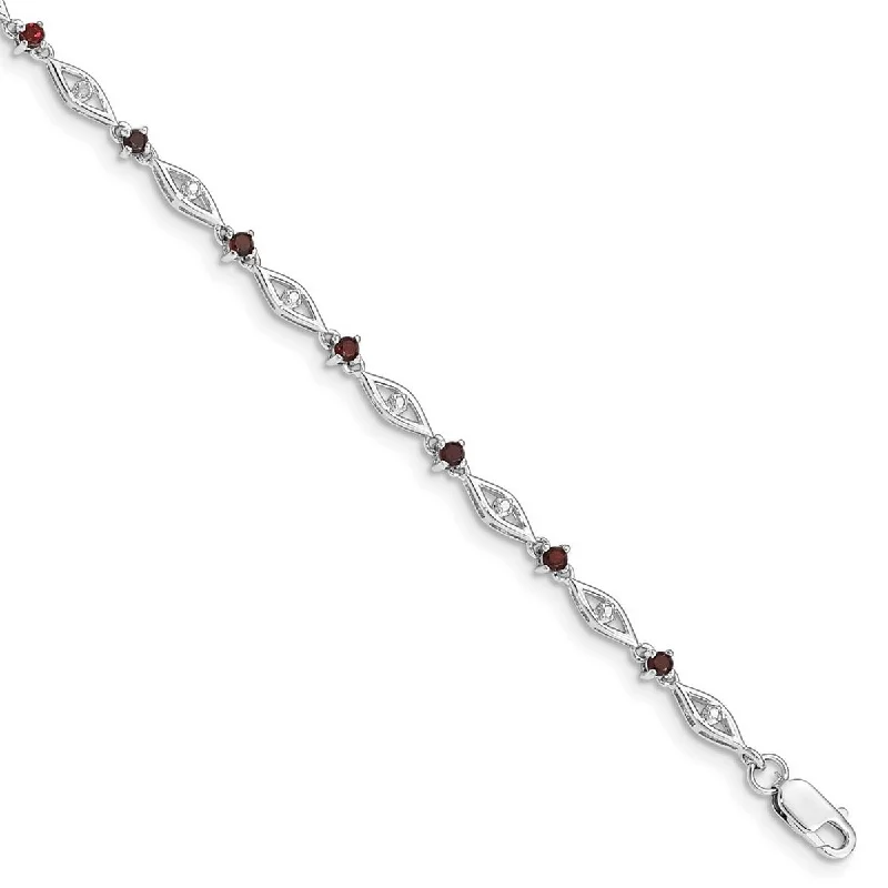 Old deco bangles-Geometric Rings-Curata 925 Sterling Silver Polished Open back Lobster Claw Closure Garnet Diamond Bracelet