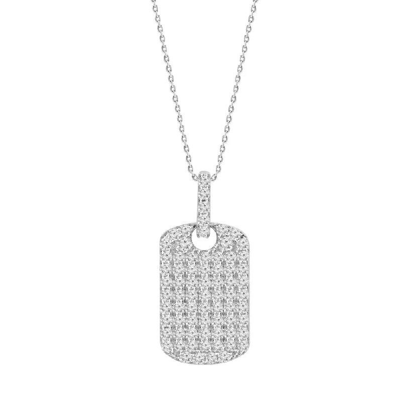 Linked chain necklaces-King Necklaces-18k Gold Pave Diamond Dog Tag Pendant Necklace