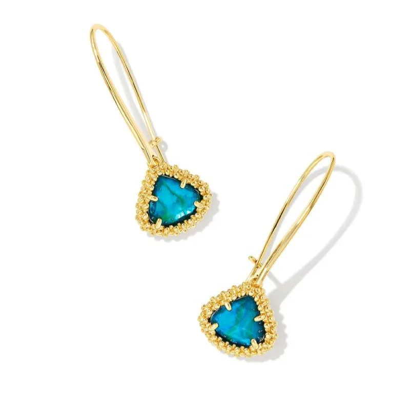 Street Style Earrings-Kendra Scott | Framed Kendall Gold Wire Drop Earrings in Teal Abalone