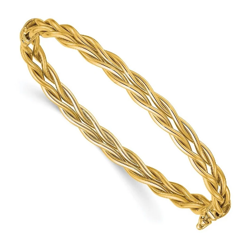 New moon bangles-Bridal Bangles-Curata 7.28mm 14k Gold Polished Weaved Hinged Cuff Stackable Bangle Bracelet