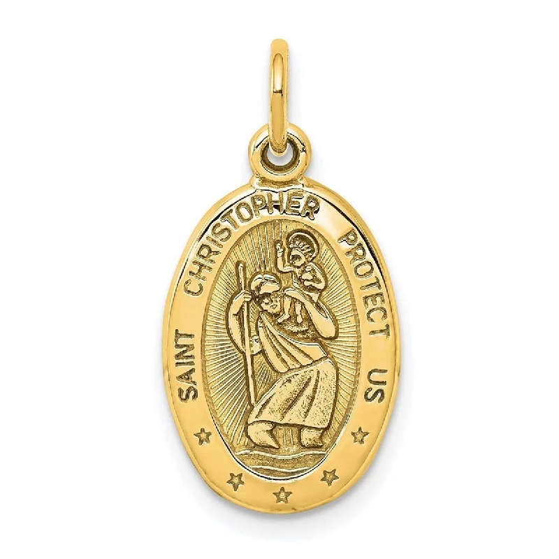 Plated silver necklaces-Personalized Necklaces-Curata 10k Yellow Gold 18" 25x11mm Antiqued St. Christopher Pendant Necklace