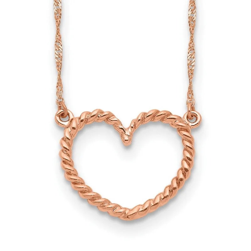 Round pendant necklaces-Key Necklaces-Curata 14k Rose Gold Polished and Textured 15mm Open Love Heart Necklace, 17"