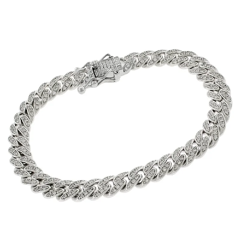 Fine pearl bangles-Charm Bangles-Sterling Silver 9mm Iced Out CZ Miami Cuban Solid 925 Rhodium Bling Bracelet Chain 9"