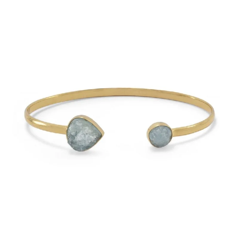 Fine pearl bangles-Pearl Rings-Curata 14k Gld Plated 925 Sterling Silver Aquamarine Cuff Bracelet an 8mm Rough Cut Stone on One Side 13mm X