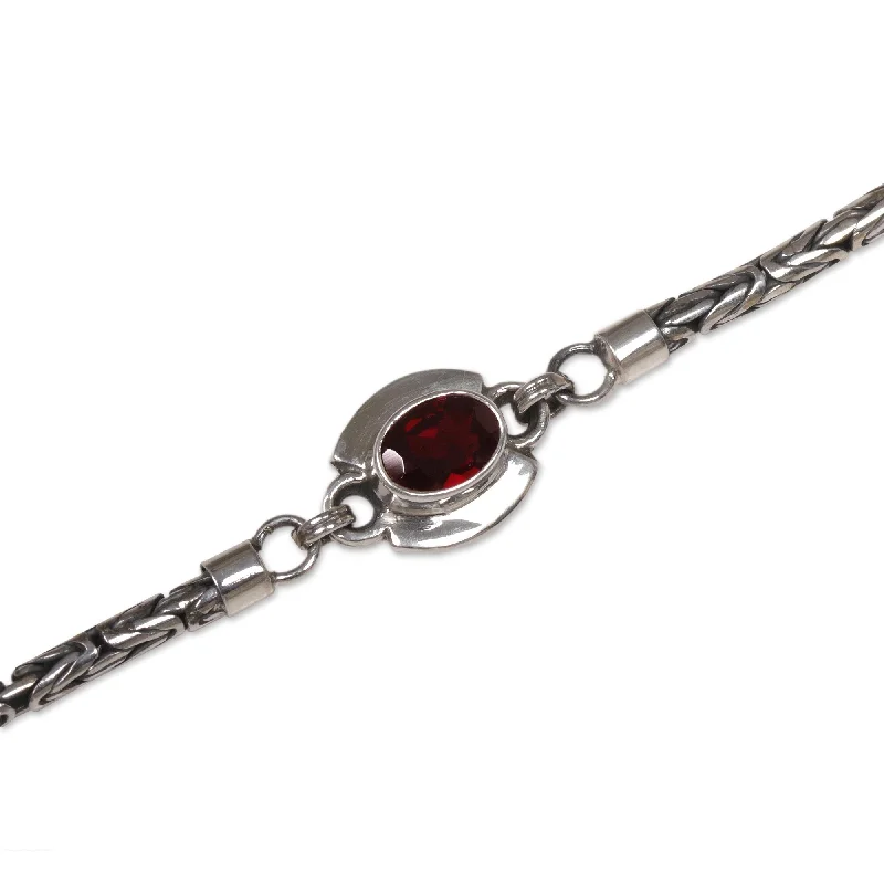 Stone link bangles-Planet Rings-NOVICA Handmade Sterling Silver 'Triple Passion' Garnet Bracelet (Indonesia)