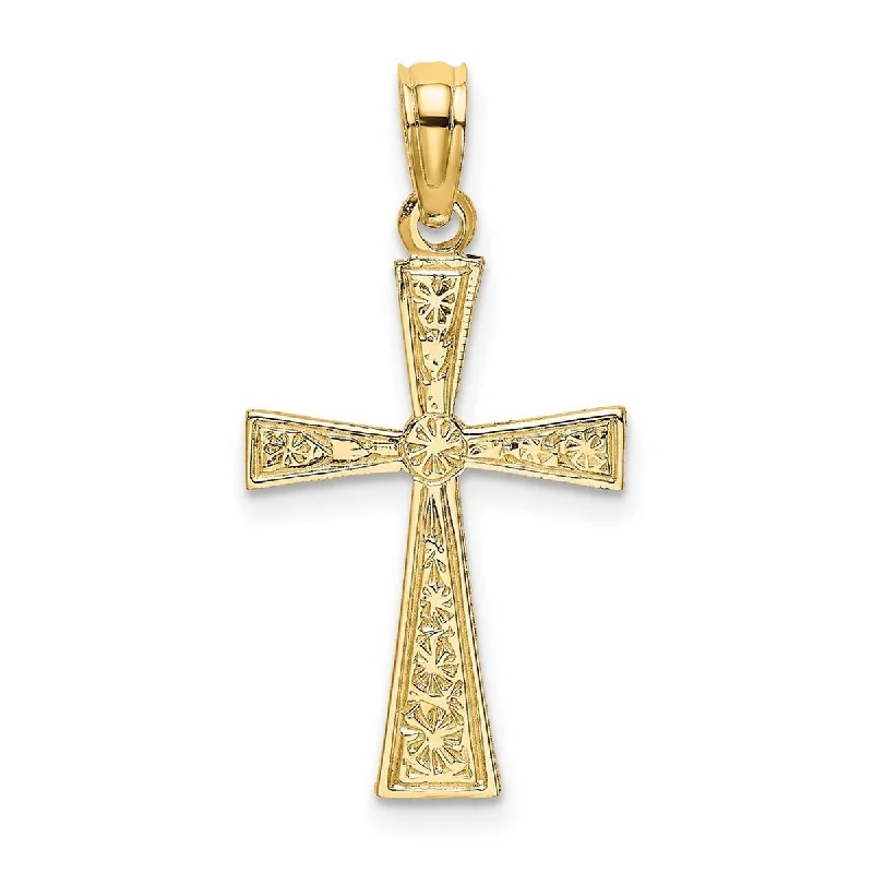 Owl charm necklaces-Tribal Necklaces-Curata 14k Yellow Gold Engraved Flared Christian Cross Pendant Necklace 12mmx19mm