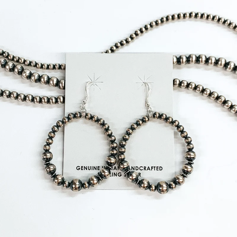 Name Earrings-Mason Lee | Navajo Handmade Sterling Silver Graduated Navajo Pearl Beaded Hoop Earrings with Tiny Saucer Bead Spacers