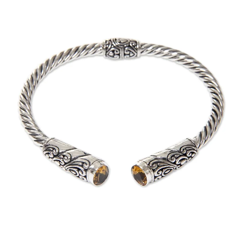 Stone link bangles-Galaxy Rings-Handmade Sterling Silver 'Beacon of Light' Citrine Bracelet (Indonesia)