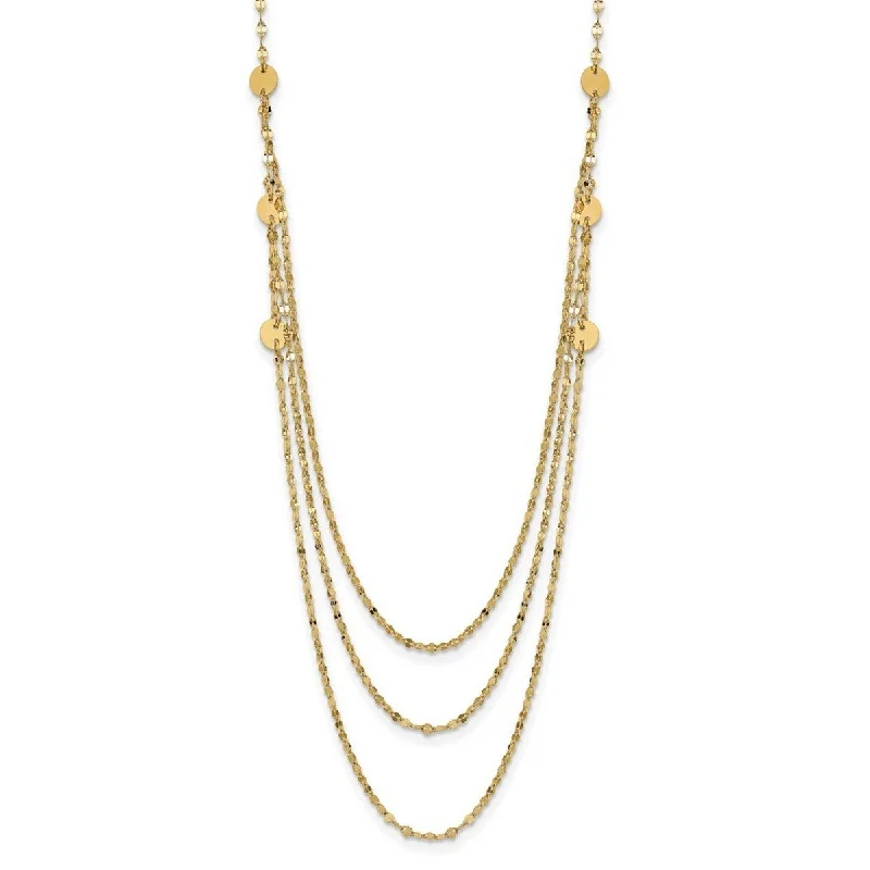 Glittering crystal necklaces-Crown Necklaces-Curata 14k Yellow Gold Triple Layer Polished Circles Fancy Necklace, 18"