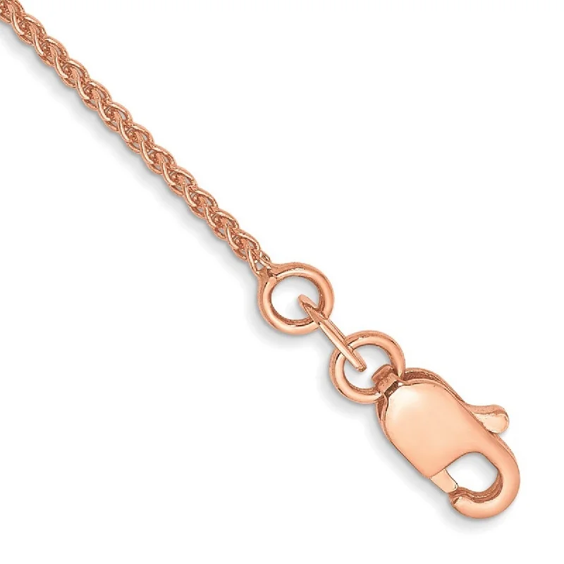 Flex cord bangles-Silver Rings-Curata 14k Rose Gold 9" 1mm Solid Polished Spiga Chain Ankle Bracelet