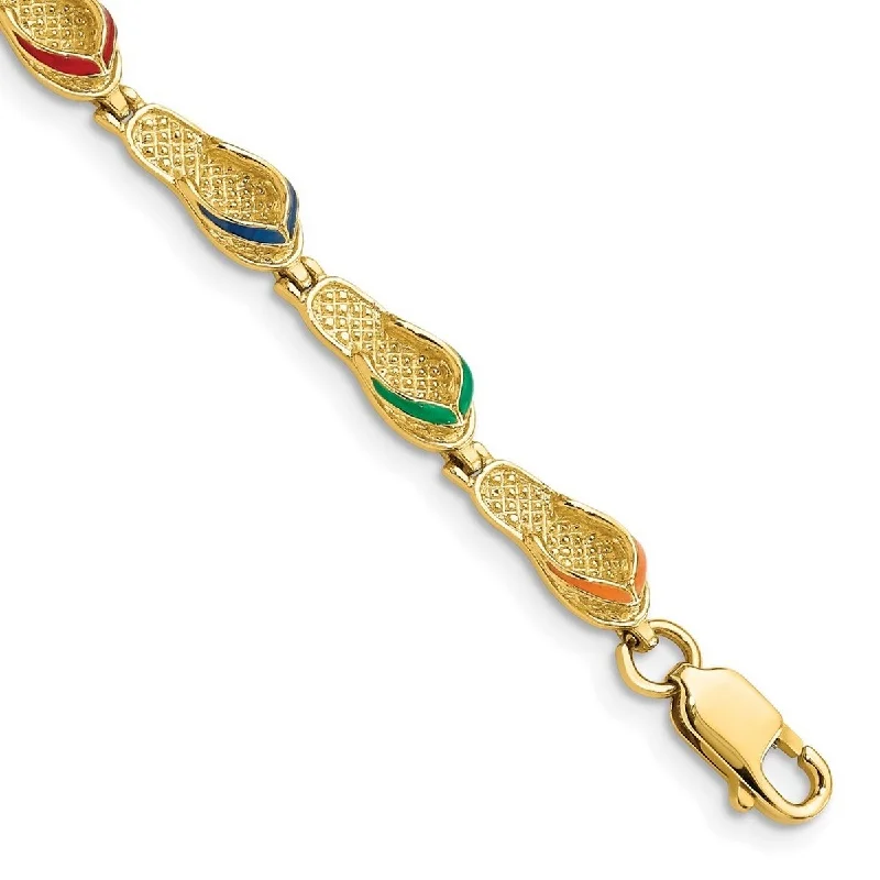 Worn lock bangles-Celestial Rings-Curata 14k Gold Single Flip Flop With Alternating Color Straps Bracelet 7.25 Inch