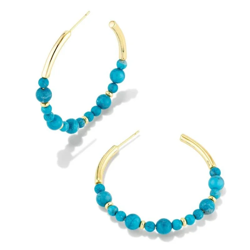 Butterfly Earrings-Kendra Scott | Jovie Gold Beaded Hoop Earrings in Variegated Dark Teal Magnesite