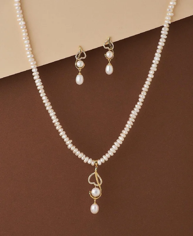 Wide bar necklaces-Crystal Necklaces-Elegant Real Pearl Necklace Set