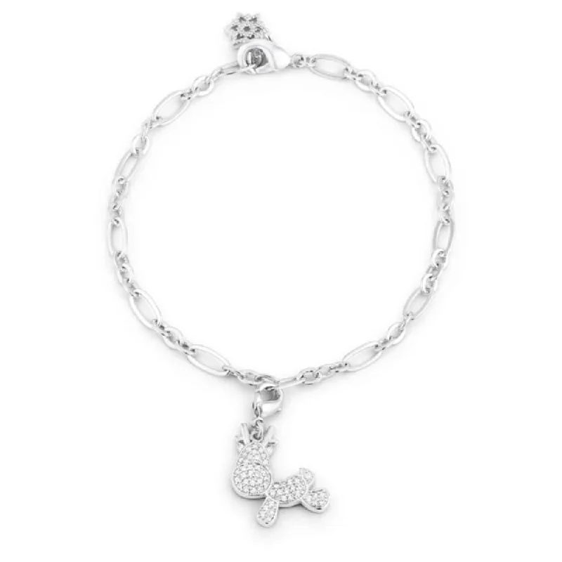 Hand-polished bangles-Princess Bangles-Rudy 0.25Ct Cz Rhodium Reindeer Charm Bracelet - 7.5" Length