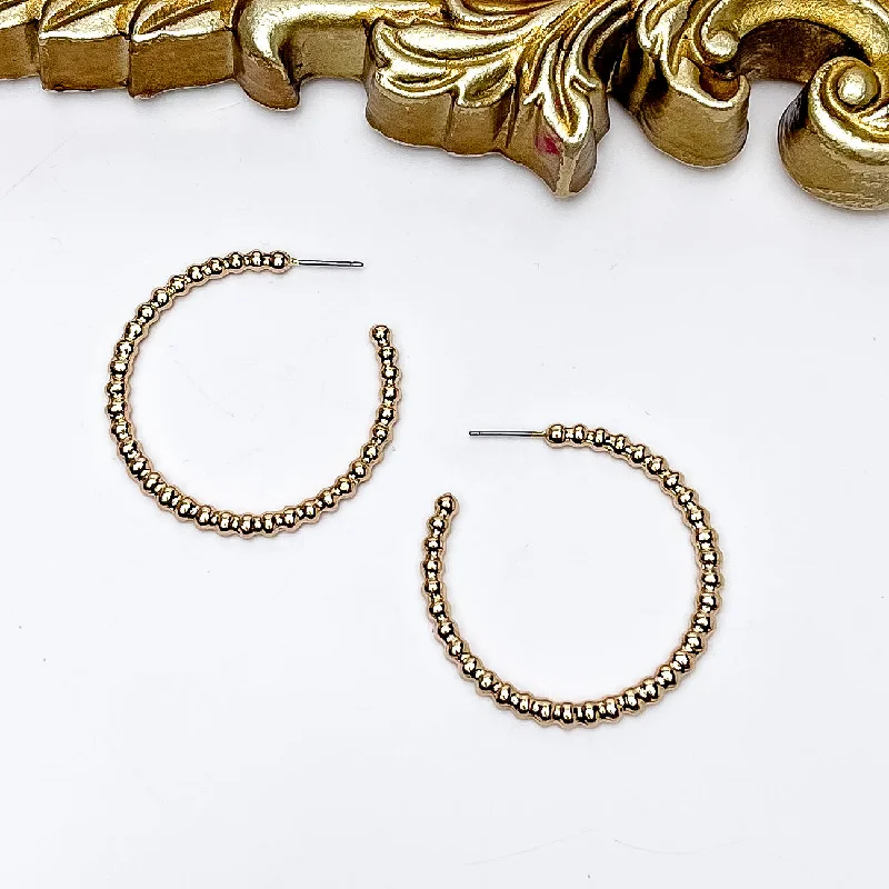 Key Earrings-Gold Tone Connecting Beads Hoop Earrings