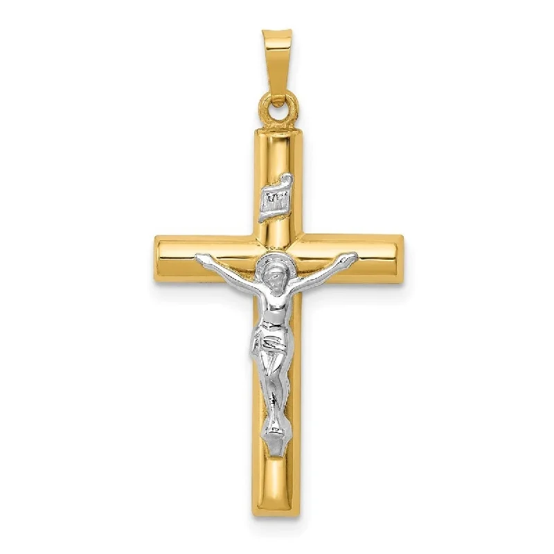 Agate drop necklaces-Engraved Necklaces-Curata 14k Two Tone Gold 18" 18.9x36.6mm Polished INRI Hollow Crucifix Pendant Necklace