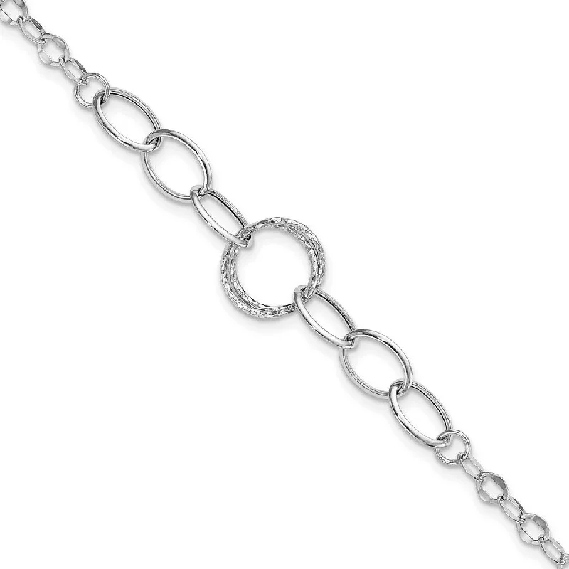 Stone link bangles-Animal Bangles-Curata 14k White Gold Hollow Polished Textured Fancy Link Bracelet 8 Inch