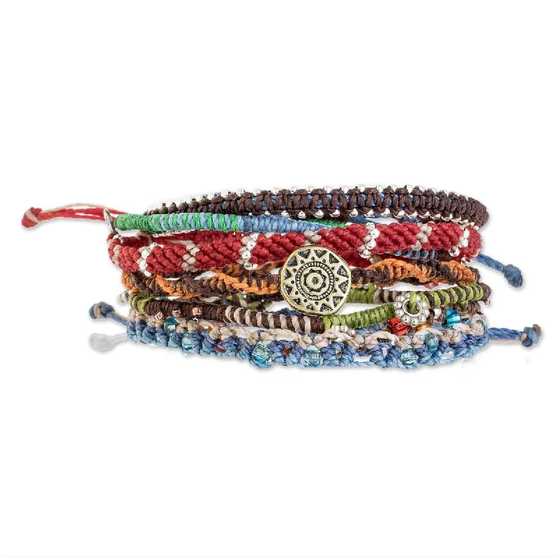 Bright link bangles-Gold Rings-NOVICA Histories, Glass beaded macrame bracelets (set of 7) - 7.5*0.1