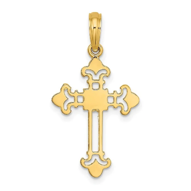 Spring clasp necklaces-Dragon Necklaces-Curata 14k Yellow Gold Polished Flat Cut-out Budded Cross Necklace 18mm x 22mm