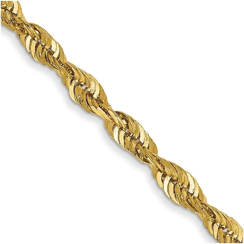 Chunky stone bangles-Celestial Bangles-Curata 14k Yellow Gold Solid Lightweight Lobster Claw Closure 2.5mm Sparkle Cut Extra light Rope Chain Bracelet