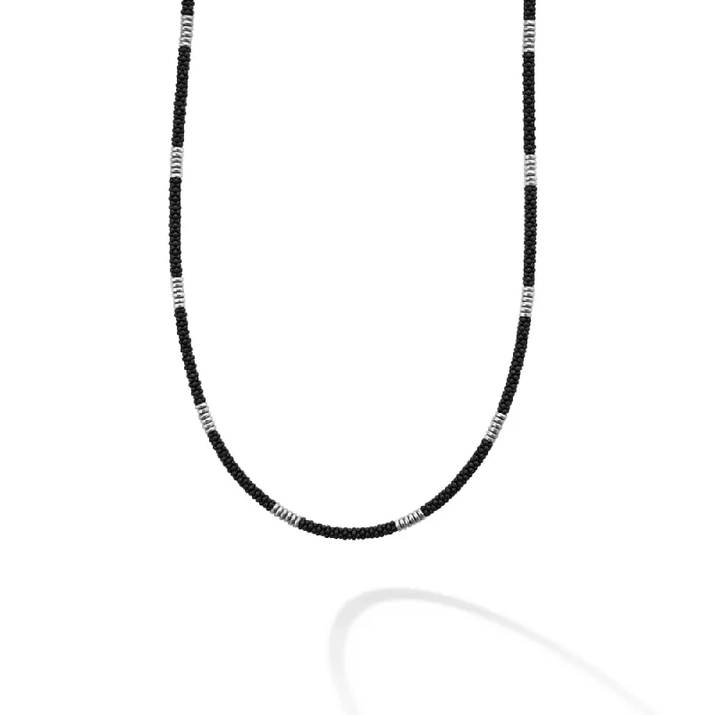 Cord fringe necklaces-Religious Necklaces-Lagos Black Caviar Silver Station Matte Ceramic Beaded Necklace