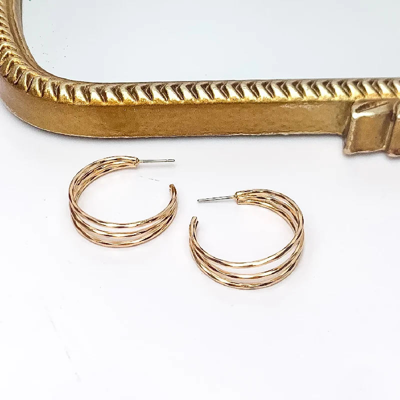 Cluster Earrings-Good Karma Medium Triple Hoop Earrings in Gold Tone